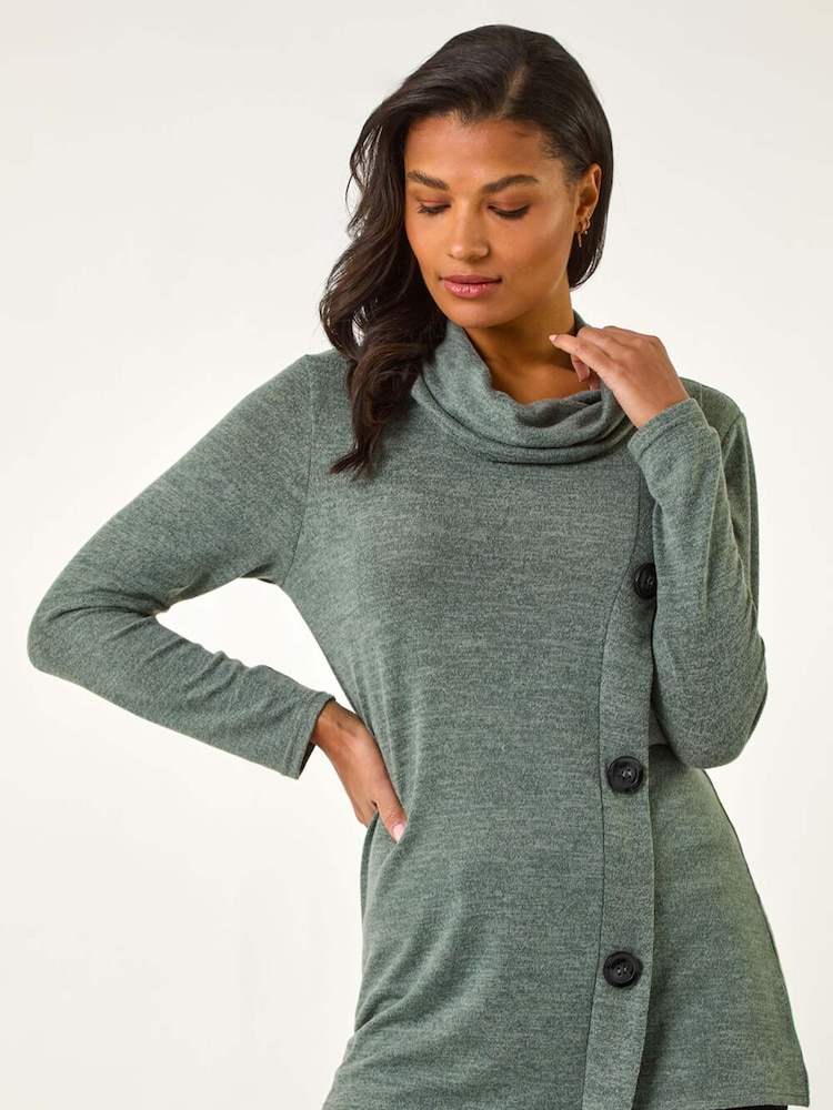 Verde - Roman Cowl Neck Buttoned Top - Imagen 1 de 5 Verde - Roman Cowl Neck Buttoned Top - Imagen 1 de 5