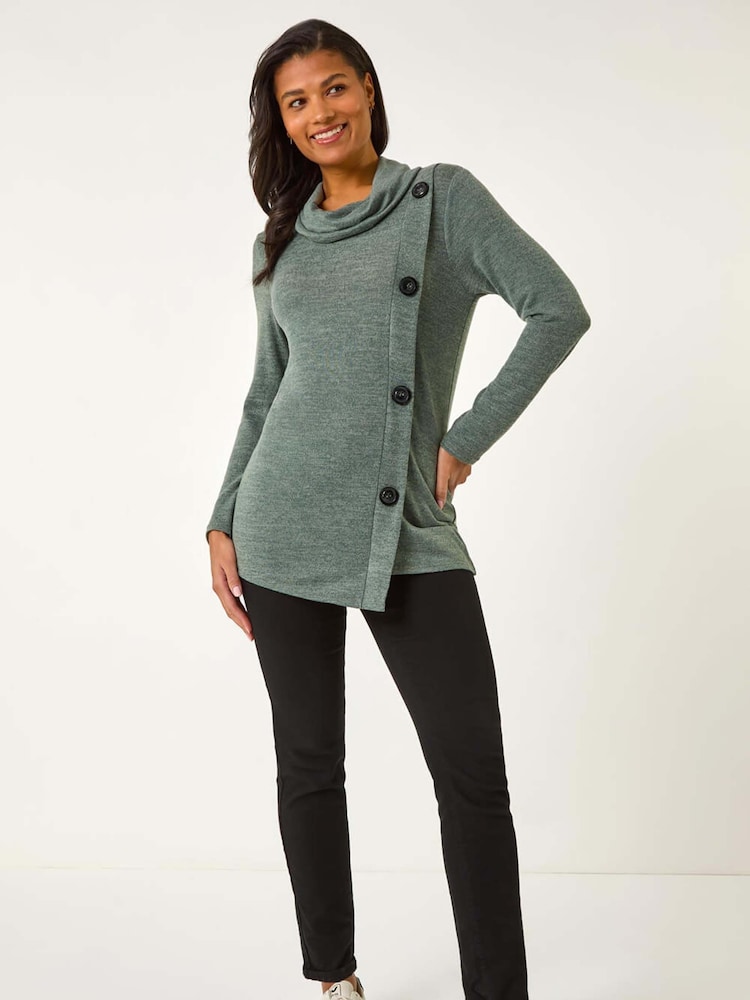 Verde - Roman Cowl Neck Buttoned Top - Imagen 2 de 5 Verde - Roman Cowl Neck Buttoned Top - Imagen 2 de 5