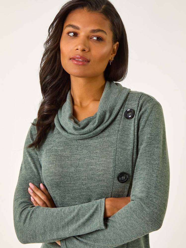 Zielony - Roman Cowl Neck Buttoned Top - Image 4 of 5