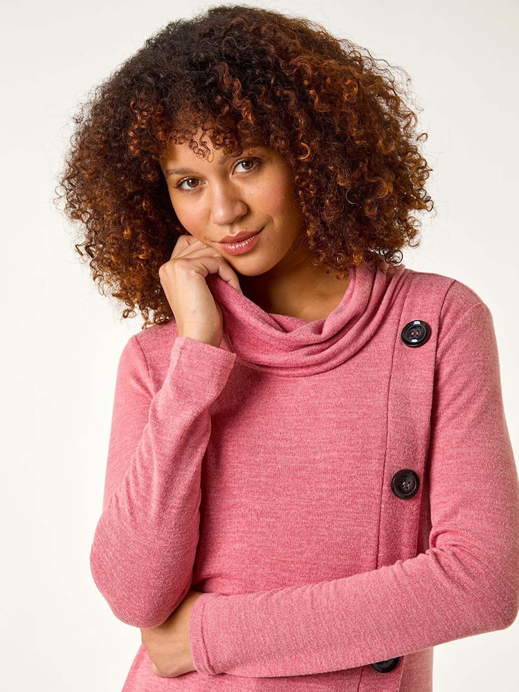 Roman Pink Cowl Neck Buttoned Top - Image 1 of 5