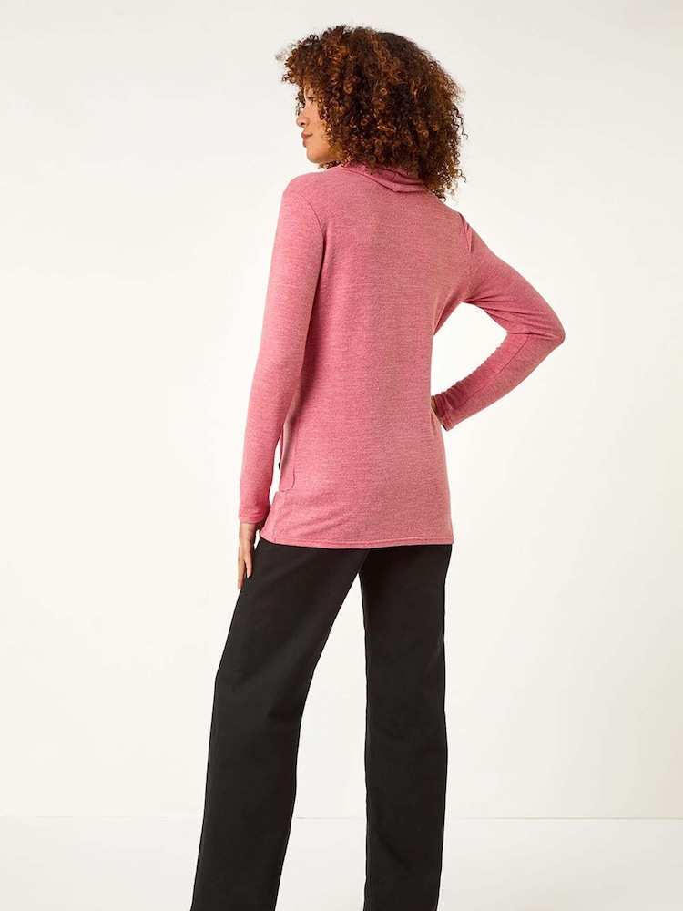 Roman Pink Cowl Neck Buttoned Top - Image 3 of 5