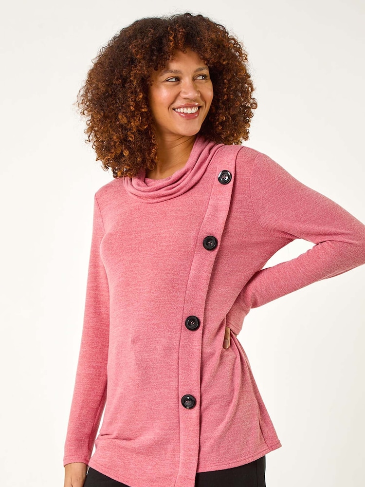 Roman Pink Cowl Neck Buttoned Top - Image 4 of 5
