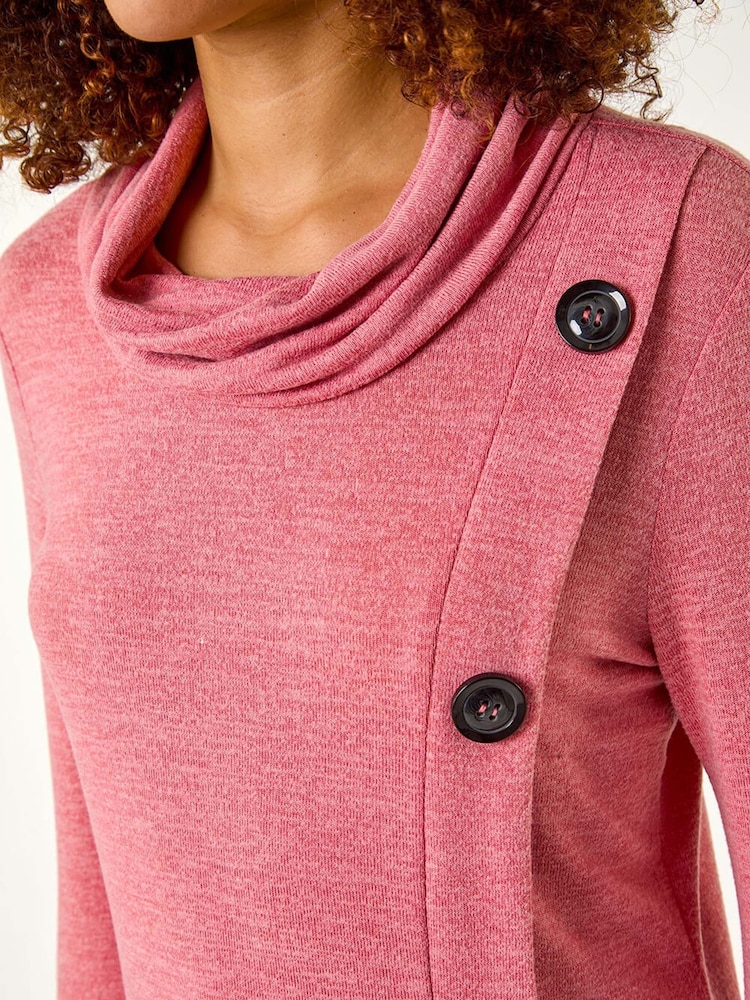 Roman Pink Cowl Neck Buttoned Top - Image 5 of 5