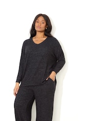 Live Unlimited Grey Supersoft V-Neck Relaxed Longline Top - Image 1 of 4