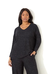 Live Unlimited Grey Supersoft V-Neck Relaxed Longline Top - Image 2 of 4