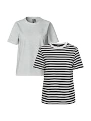 Gris - PIECES 2 Pack T-Shirts Stripe And Plain - Imagen 1 de 7