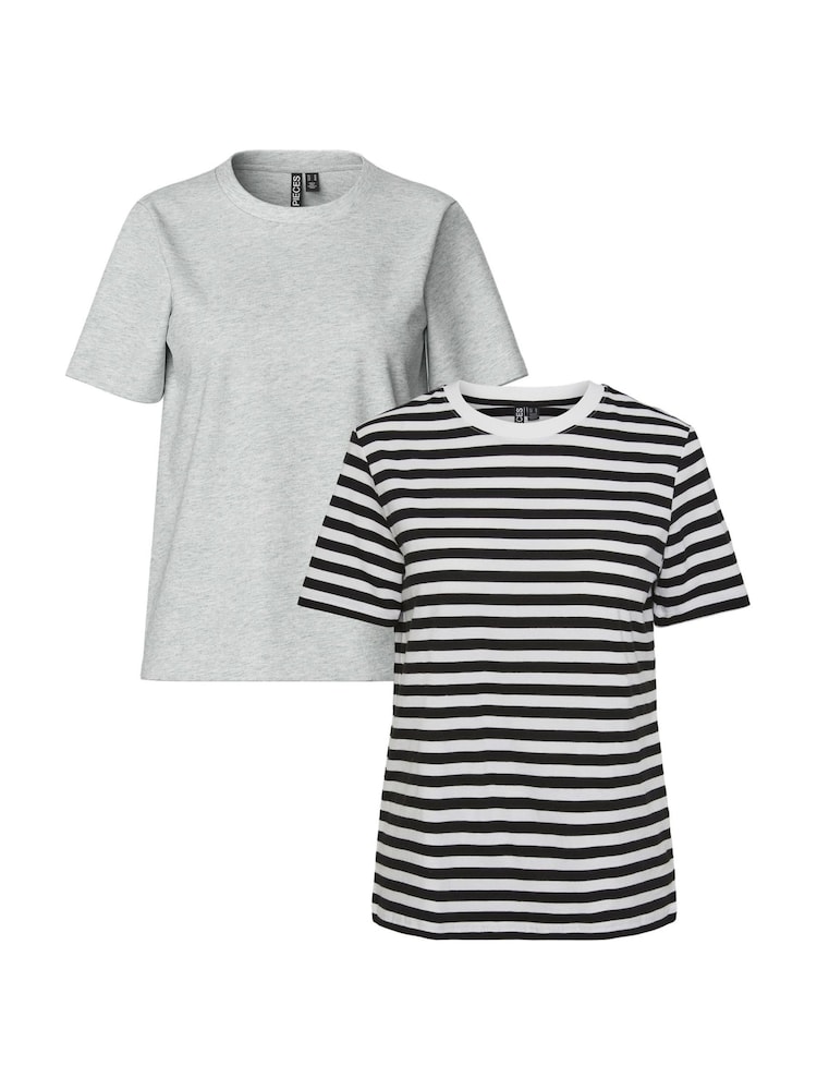 Gris - PIECES 2 Pack T-Shirts Stripe And Plain - Imagen 1 de 7