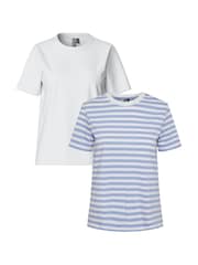 Blanco - PIECES 2 Pack T-Shirts Stripe And Plain - Imagen 1 de 7