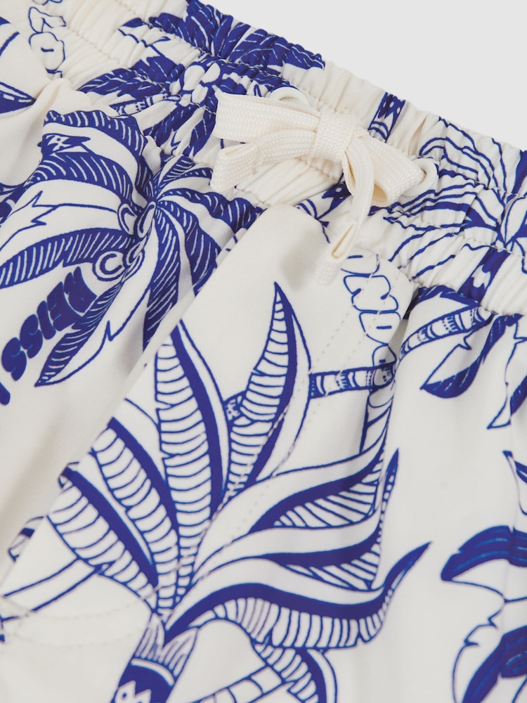 Reiss White/French Blue Ganetti Palm-Print Swim Shorts - Image 4 of 4