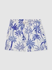 Reiss White/French Blue Ganetti Palm-Print Swim Shorts - Image 2 of 4