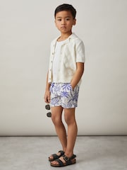 Reiss White/French Blue Ganetti Palm-Print Swim Shorts - Image 3 of 4