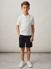 Off White - Reiss Spey Half Zip Pointelle Polo Shirt - Slika 1 iz 4