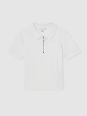 Off White - Reiss Spey Half Zip Pointelle Polo Shirt - Slika 2 iz 4