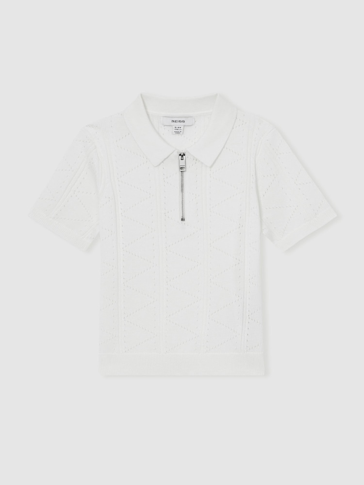 Off White - Reiss Spey Half Zip Pointelle Polo Shirt - Slika 2 iz 4