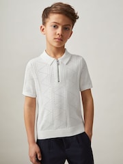 Off White - Reiss Spey Half Zip Pointelle Polo Shirt - Slika 3 iz 4