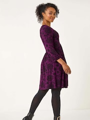 Roman Purple Petite Floral Print Ruched Dress - Image 3 of 5