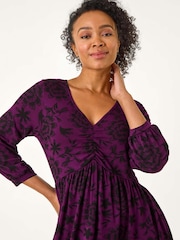 Roman Purple Petite Floral Print Ruched Dress - Image 4 of 5