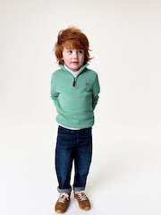 Crew Clothing Blue 100% Cotton Half Zip Knit Sweatshirt - Image 1 of 4