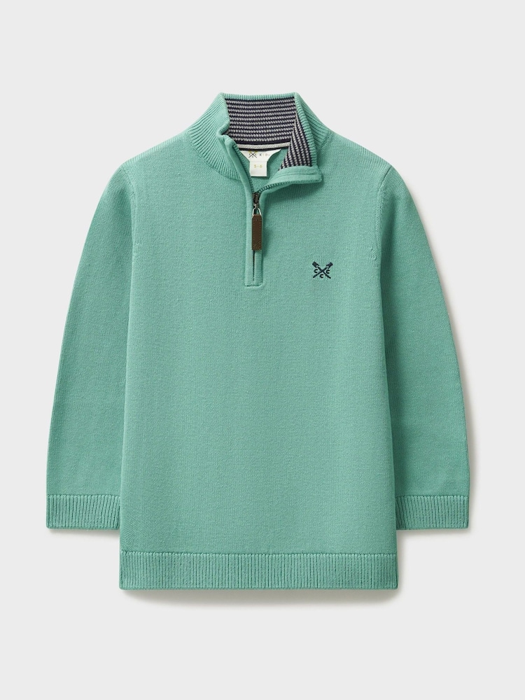 Crew Clothing Blue 100% Cotton Half Zip Knit Sweatshirt - Image 2 of 4