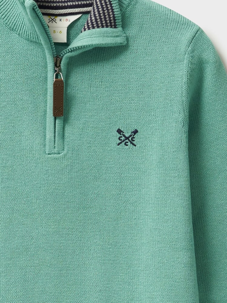 Crew Clothing Blue 100% Cotton Half Zip Knit Sweatshirt - Image 4 of 4
