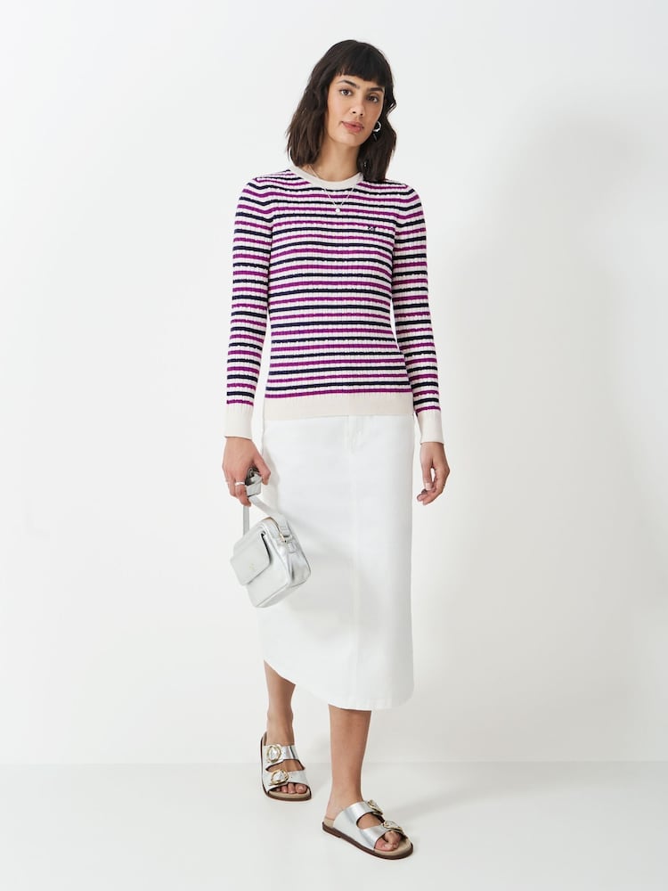 Crew Clothing White Ecru Heritage Cable Crew Neck Jumper - Image 1 of 5