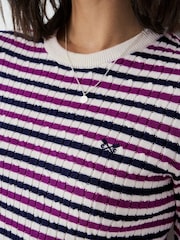 Crew Clothing White Ecru Heritage Cable Crew Neck Jumper - Image 4 of 5