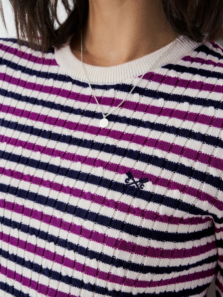 Crew Clothing White Ecru Heritage Cable Crew Neck Jumper - Image 4 of 5