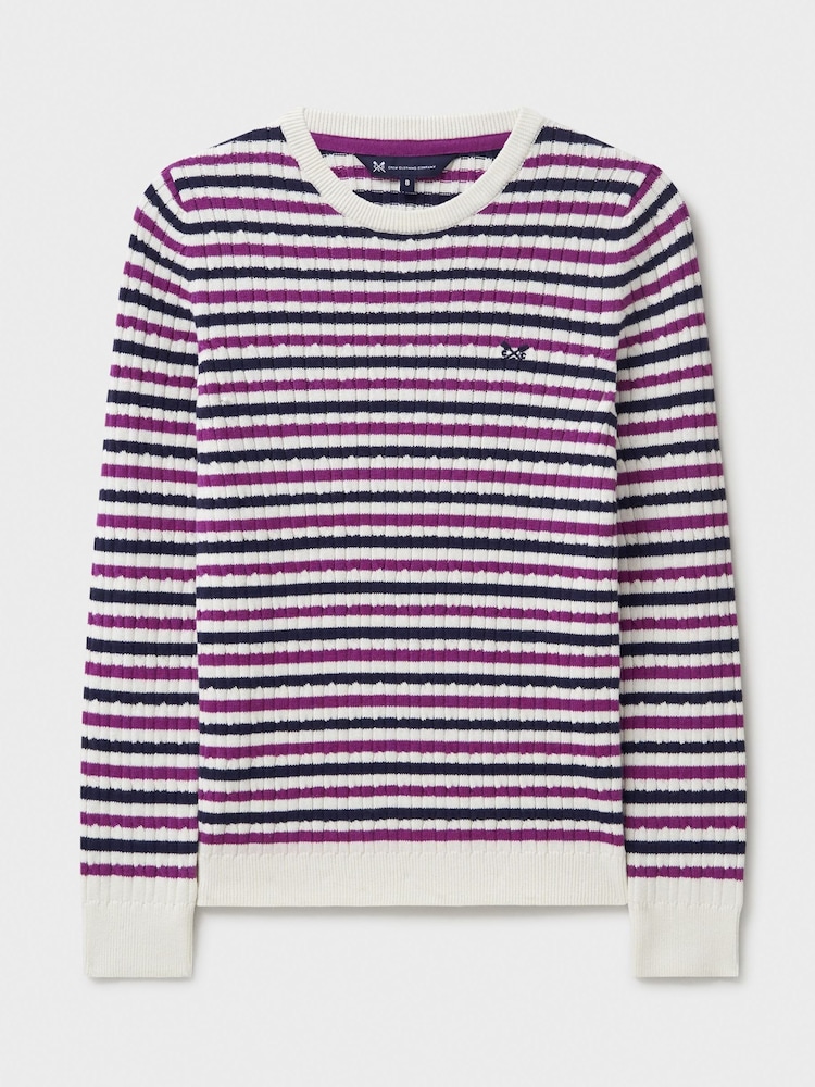 Crew Clothing White Ecru Heritage Cable Crew Neck Jumper - Image 5 of 5