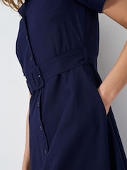Crew Clothing Blue Ava Linen-Blend Shirt Dress - Image 4 of 5
