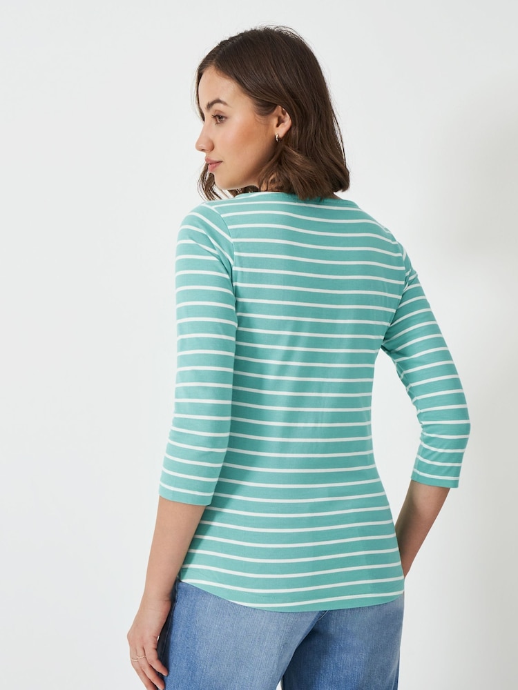 Crew Clothing Company Teal 100% Cotton Essential Breton Stripe Top - Image 2 of 5