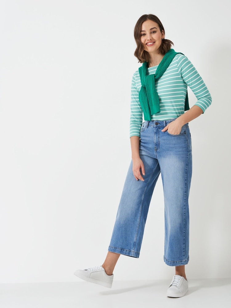 Crew Clothing Company Teal 100% Cotton Essential Breton Stripe Top - Image 3 of 5