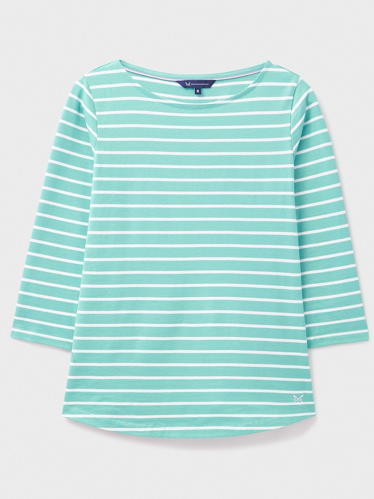Crew Clothing Company Teal 100% Cotton Essential Breton Stripe Top - Image 5 of 5