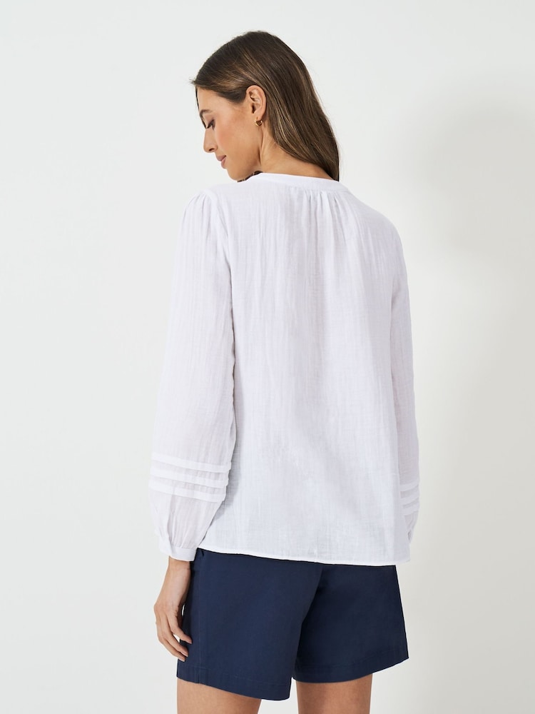 Crew Clothing Company White Eden Double Cloth Tie 100% Cotton Blouse - Image 2 of 5