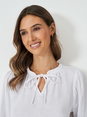 Crew Clothing Company White Eden Double Cloth Tie 100% Cotton Blouse - Image 4 of 5