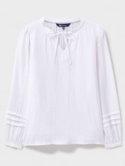 Crew Clothing Company White Eden Double Cloth Tie 100% Cotton Blouse - Image 5 of 5