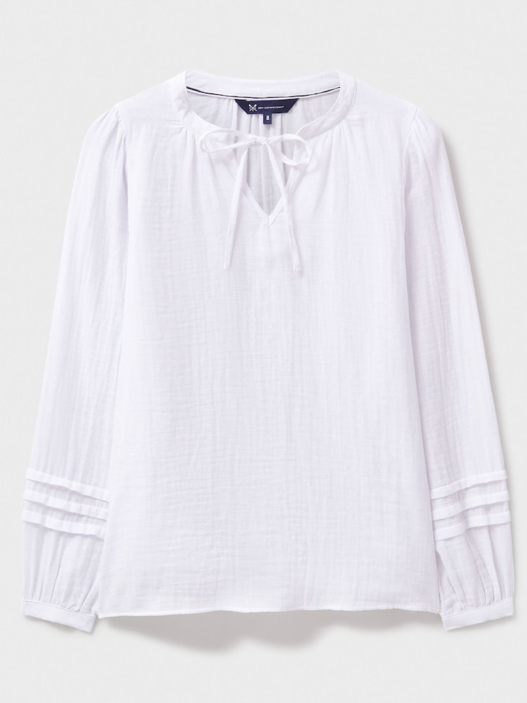 Crew Clothing Company White Eden Double Cloth Tie 100% Cotton Blouse - Image 5 of 5