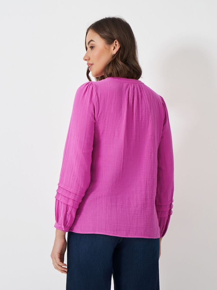 Crew Clothing Company Pink Eden Double Cloth Tie 100% Cotton Blouse - Image 2 of 5