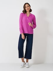 Crew Clothing Company Pink Eden Double Cloth Tie 100% Cotton Blouse - Image 3 of 5