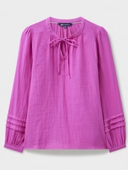 Crew Clothing Company Pink Eden Double Cloth Tie 100% Cotton Blouse - Image 5 of 5