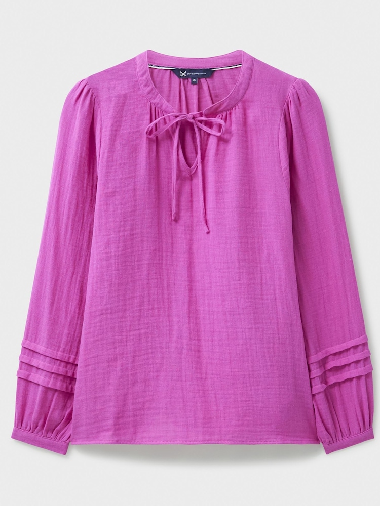 Crew Clothing Company Pink Eden Double Cloth Tie 100% Cotton Blouse - Image 5 of 5