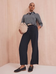 Crew Clothing Blue Linen Blend Wide Leg Trousers - Image 3 of 10
