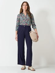 Crew Clothing Blue Linen Blend Wide Leg Trousers - Image 6 of 10