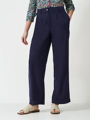 Crew Clothing Blue Linen Blend Wide Leg Trousers - Image 7 of 10