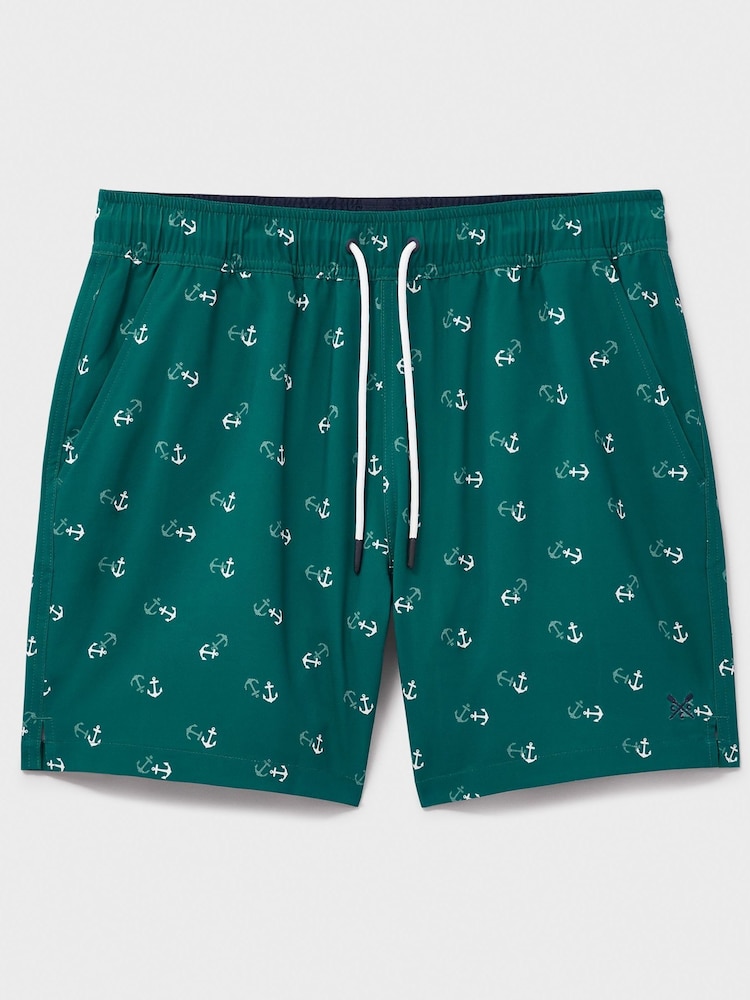 Crew Clothing Teal Blue Anchor Printed Swim Shorts - Image 5 of 5