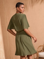 Love & Roses Khaki Green Sequin Trim Belted Short Sleeve Mini Dress - Image 4 of 4