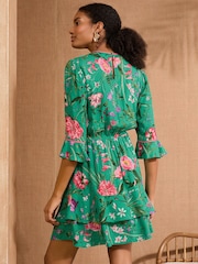 Love & Roses Green Floral Crew Neck Flute Sleeve Tea Dress - Image 5 of 5