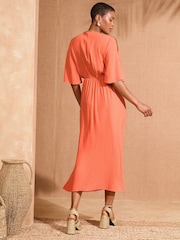 Love & Roses Orange Sequin Angel Sleeve Midi Dress - Image 3 of 4
