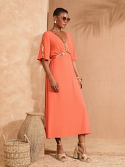 Love & Roses Orange Sequin Angel Sleeve Midi Dress - Image 4 of 4