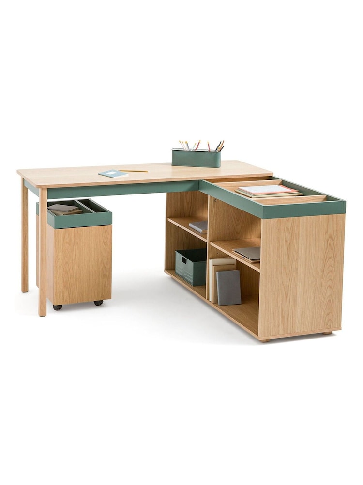 La Redoute Intérieurs Green Wood Lina Reversible Corner Desk with Storage - Image 1 of 5