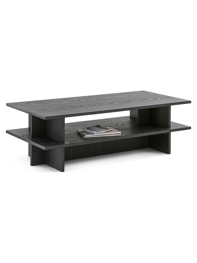 La Redoute Intérieurs Black Sugi Oak Veneer Two Tier Coffee Table - Image 2 of 4